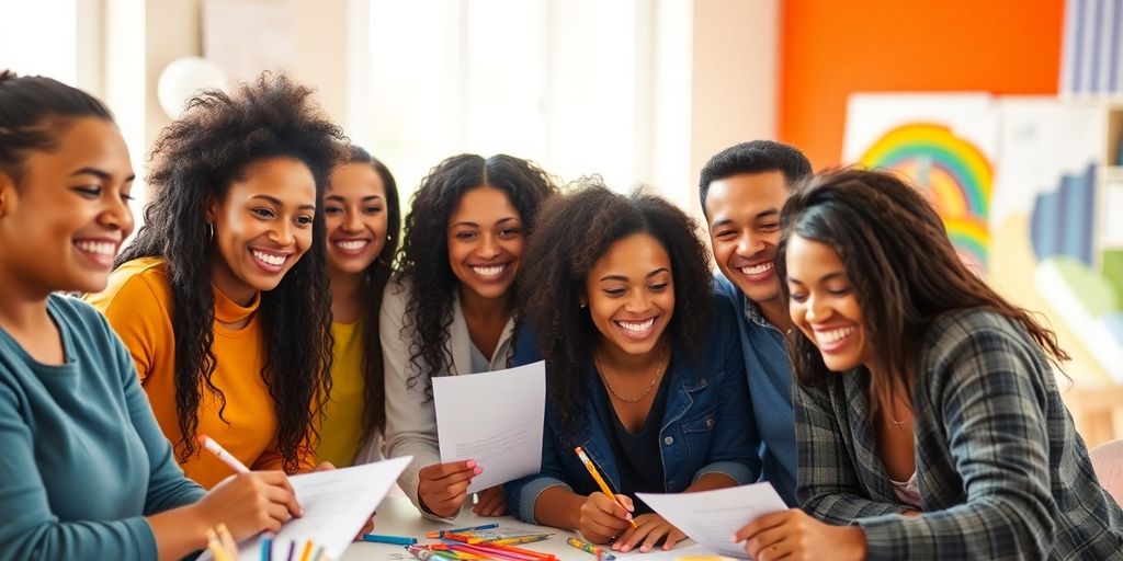 Diverse group of people creating art and boosting confidence.