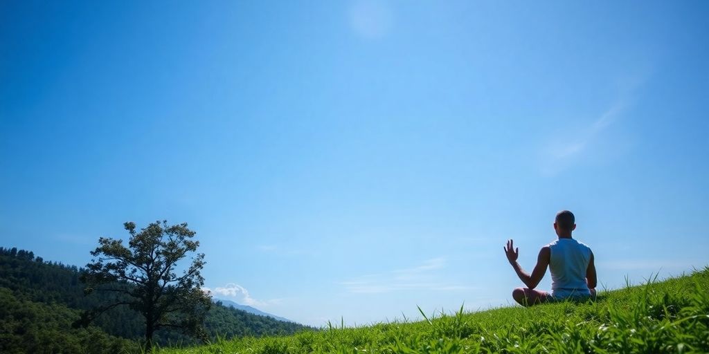 Person meditating in nature, illustrating health and emotional well-being.